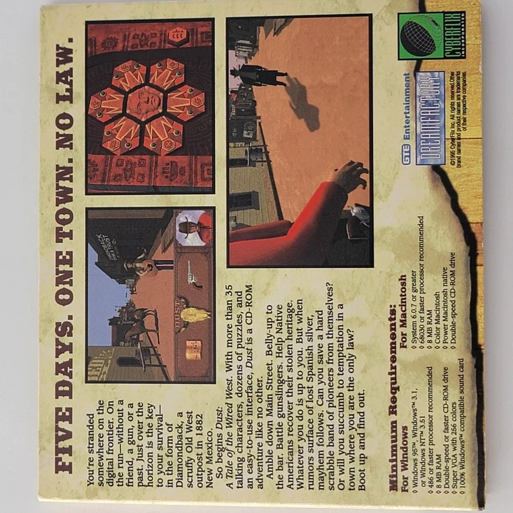 Vtg Pc Windows 95 Dust A Tale Of The Wired West‎ CD-Rom 90s